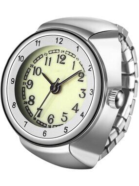 Unisex Silver Analog Quartz Stretchy Strap Elastic Arabic Dial Finger Ring Watch